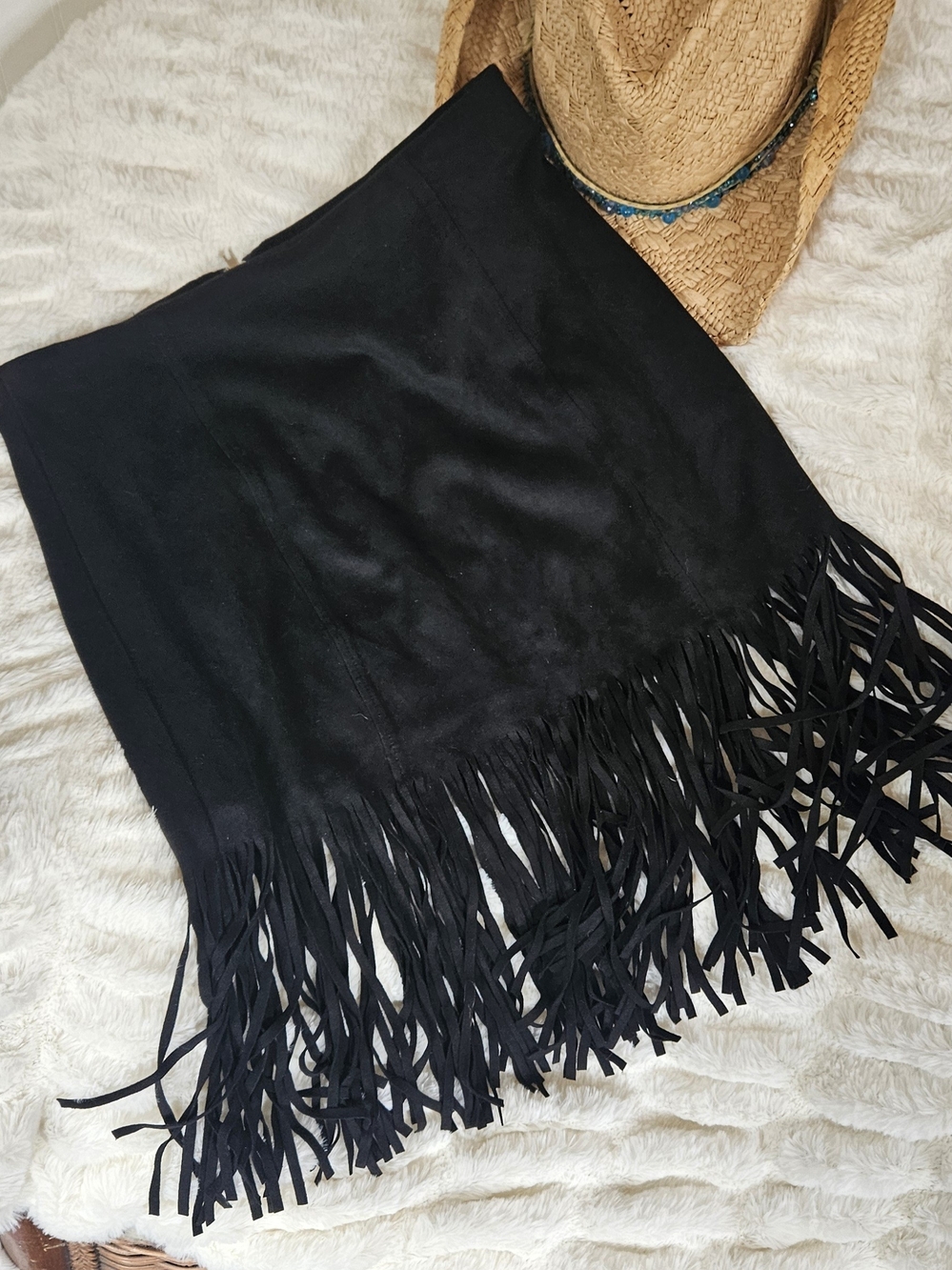 Forever 21 Black Suede Like Fringe Mini Skirt